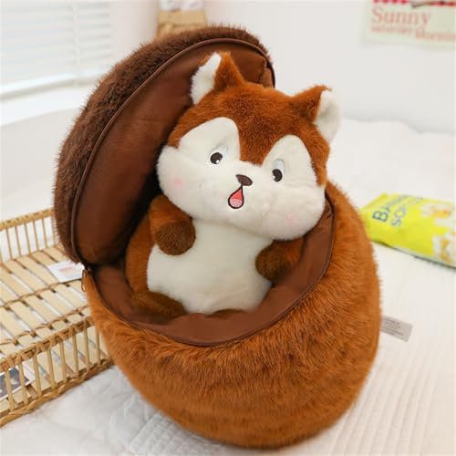 Champracer Eichhörnchen in Einer Nuss Plüschtier, Eichhörnchen-Plüschtier, Eichkätzchen Plüsch Puppe, Weich und bequem Eichhörnchen Kuscheltier, Geschenk für Kinder, Mädchen und Jungen (30 cm,braun)