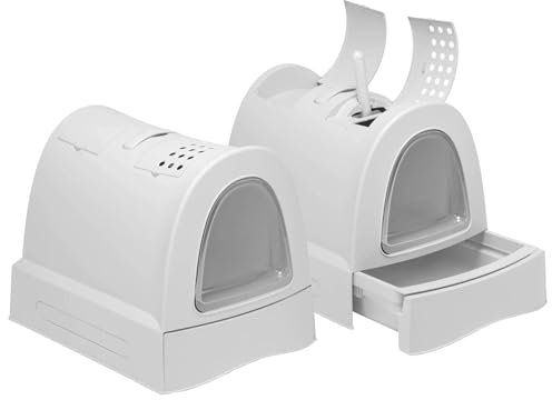 Confezione risparmio da 2 lettiera per gatti con cassetto, maniglia per il trasporto, filtro a carbone, grigio chiaro