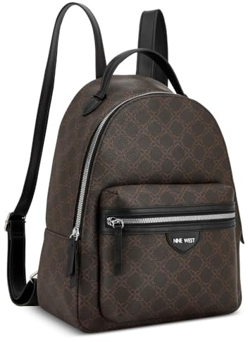 Nine West Damen Vonetta Rucksack Deisgner Schwarz Tote Sling Geldbörse Handtasche Trend Schultertasche, Braunes Logo, schwarz, Medium