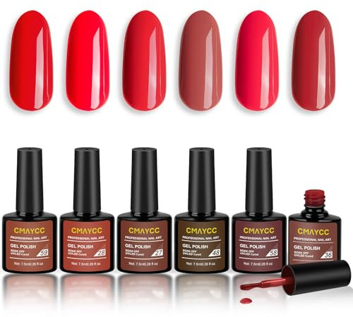 LOPHE Gel Nail Polish, 6 Colors All Season Red Gel Polish Set, Soak Off UV LED Nail Art Varnish Kit, Manicure Salon and Home for Women