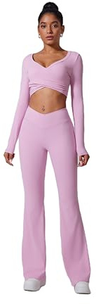 GRECERELLE High-Waisted Flared Yoga Pants für Damen - Ultimativer Komfort und Stil für Fitnessbegeisterte (Fliederfarben Rosa, M)