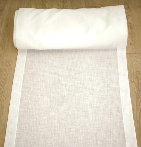 Tissu pour rideaux à vitrage, store romain, panneaux japonais, brise-bise, tissu au mètre — effet lin blanc naturel, largeur 35-90 cm — Cattani Tessuti® 80 cm