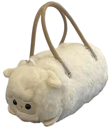 Trendige weiche Plüschtasche für Damen, niedliche Schultertasche mit praktischen Taschen, Umhängetasche, Handtasche, Schaf, Böhmisch