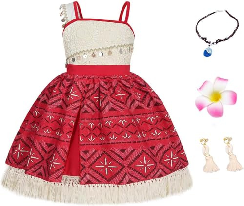 viallolipa Vaiana Kostüm Kinder Mädchen, Ozeanien Kleid Faschingskostüme Kinder mit Armband, Halskette, Blumenclip, Blumenkrone für Mädchen Geburtstagsdeko Karneval Halloween Cosplay