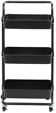 ANKROYU 3 -Tier -Aufbewahrungsstromwagen bewegliche Speicher Rack Ständer Halter Küche Organizer Bad Slim Design Hollow Out Easy Clean ABS Stahl Rohr weiß schwarz 42x35x87cm (Schwarz)