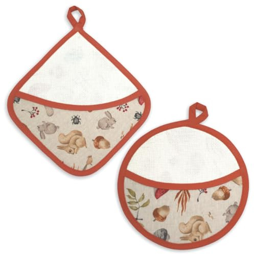 hobbymio.it 2 Presine da Cucina da Ricamare a Punto Croce, Set da 2 Pezzi di Presine con Tela Aida, Coppia di Presine a tema Autunno da ricamare