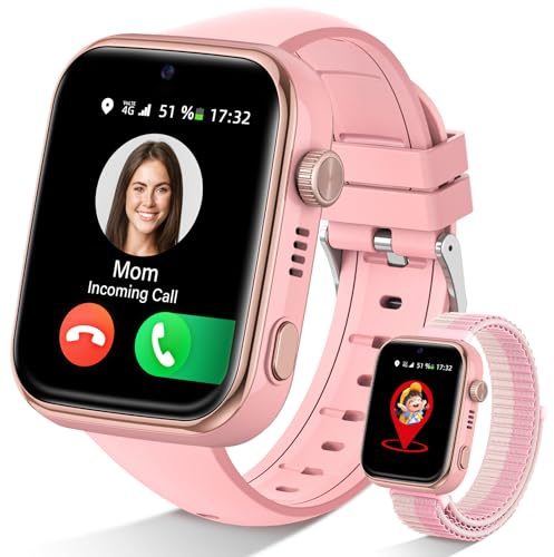 Oliimptek 2026 Neues Smartwatch Kinder mit Videoanruf und Telefon, Kinderuhr mit Voice Chat/Whatsapp/WiFi/SOS/SMS/GPS/Schulmodus/Schrittzähler/Wecker, Smartwatch Kids Mädchen/Jungen, Rosa 4-14 Jahre