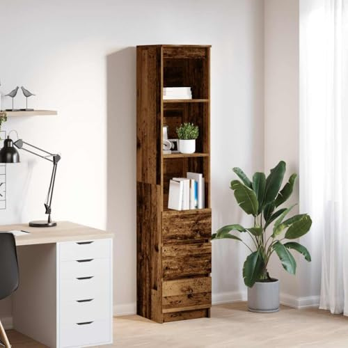 WDGJJFECNMUEHI Highboard Aufbewahrungsschrank Altholz Optik 180 cm Höhe mit 3 Schubladen und 3 Regalen für Küche Bad Flur, Stauraum Möbel aus Holzwerkstoff, Dekorativ und Stabil