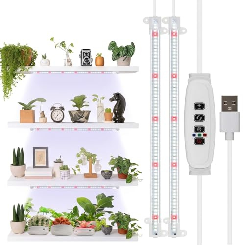 AETPI LED Grow Light Strip, Full Spectrum LED Plant Light with Auto ON Off Timer, 80 LEDs 10 Dimmable Levels, 2 Heads Grow Lamp with for Seedlings and Succulents (No Plug Included)