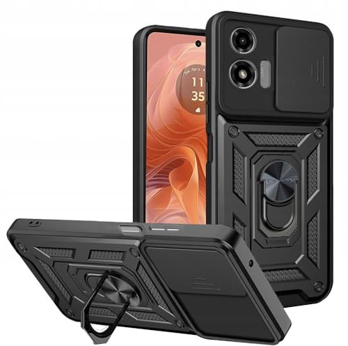 Techsuit für Motorola, G04, G04s, G24, E14 Hülle mit Kamera Abdeckung, Ringhalter, Standfunktion, Magnetische Autohalterung Kompatibel, CamShield Series, Polycarbonat, Schwarz