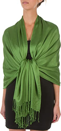 Sakkas 198cm x 71cm Textile Bio Bambou (rayonne) Doux Couleur Unie Pashmina Châle/Echarpe/Etole - vert pomme