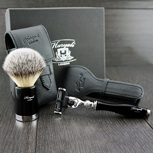Reise-stil rasier sets mit rasiermesser und rasierpinsel mit 100% aus echtem leder deckt