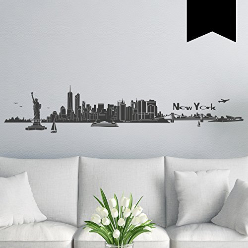 WANDKINGS Wandtattoo - Skyline New York - 100 x 20 cm - Schwarz - Wähle aus 6 Größen & 35 Farben