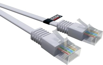 rhinocables Flat Ethernet Cat5e Network Patch Cable Slim Thin Low Profile LAN Patch Internet Lead for Xbox, PS4, Modem, Router, PC, Smart TV, Android Box 'Grey, 0.5m'