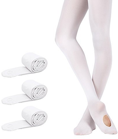 Bezioner Ballett Strumpfhose 3 Paar Cabrio Tanzstrumpfhose mit Fersenloch für Kinder Mädchen und Damen Weiß S (110–125 cm)