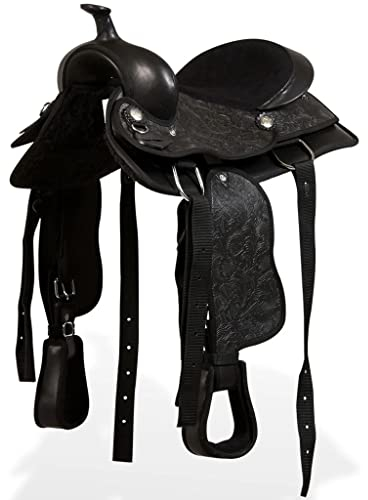 vidaXL Westernsattel Halfter Brustblatt Echtleder 12 Schwarz Pferd Sattel Set