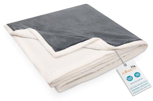 ZOLLNER24 Kuscheldecke extra flauschig in 220x240 cm - warme Couchdecke - waschbar bis 30°C – Flauschiges Lammfellimitat und softes Kuschelfleece - Hotelwäschequalität - Oeko Tex® Zertifiziert