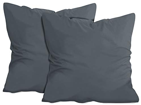 npluseins 2er Pack Baumwoll Kissenbezug - Jersey - viele Farben 1331.1812, ca. 80 x 80 cm, anthrazit