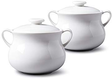 WM Bartleet & Sons 1750 TSET118 Traditional Porcelain Set of 2 Lidded Individual French Onion Soup and Stew Bowl with Handles 500ml – White