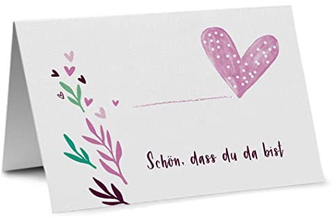 Partycards Tischkarten Geburtstag, Tischkarten Hochzeit, Tischdeko Hochzeit, Hochzeitsdeko Tisch - 50 Stück, Namensschilder, DIN A7, Platzkarten Kommunion, Namenskarten Konfirmation, Taufe