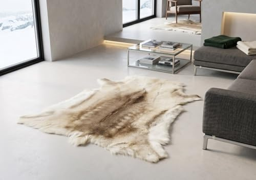 generisch Kuhfelle Online Rentier Fell Hellgrau Beige 120 x 100 cm aus Norwegen Deko Fell
