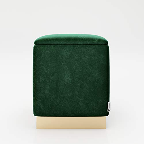 PLAYBOY Pouf mit Stauraum und Goldfuss, abnehmbaren Deckel, Samtstoff in Light Blue, Retro-Design, Sitzhocker, Wäschetonne, Ottoman, Samtbezug in Grün, Fuss aus Metall in gold, 35 x 44 x 35 cm
