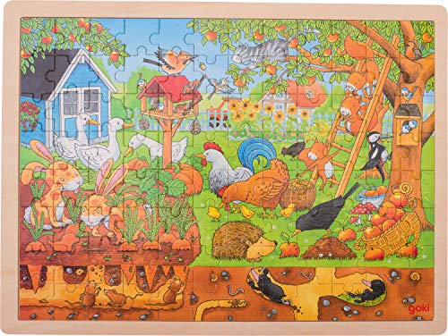 Puzzle aus Holz unser Garten über unter unter der Erde von goki 96 Teile Holzpuzzle mit Palandi® Sticker