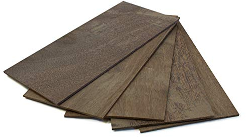 wodewa Holz Furnier Set 4mm Starkfurnier Sucupira 15x14cm 5er Set Sägefurnier Bastelholz Platten Echtholz Holzfurnier zum Basteln Holzplatte Bastelset Modellbau DIY