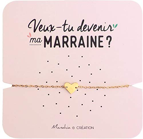 Manahia Bracelet Annonce Marraine Coeur Inoxydable - Veux-tu devenir ma marraine? - Cadeau Marraine - Annonce Naissance - Annonce Baptême - Demande Surprise Future Marraine