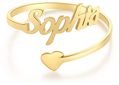 RWQIAN Personalisierter Ring Damen Namen Ringe Herzen Schmuck Geschenk zum Geburtstag Jahrestag Verstellbar Silber/Gold/Rosé