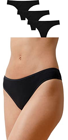 Snocks Tanga Damen aus Bio-Baumwolle (3er Pack) - String Damen Klassisches Design - Angenehmes Tragegefühl ohne Einschneiden - Unsichtbare Unterwäsche im Alltag - Schwarz - M