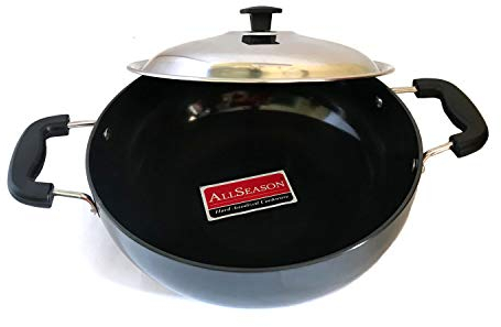 SHRIYA Hard Anodised Kadai with Stainless Steel Lid Aluminium Non-Stick Deep Fry Pan for Cooking and Frying 2 Litre (3mm)