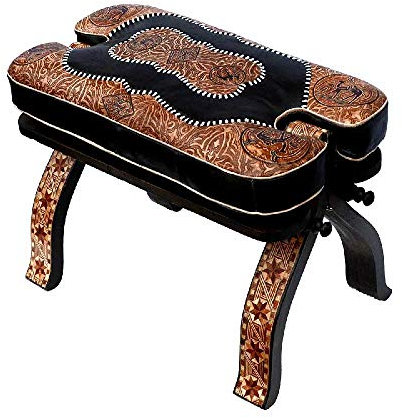 Orientalischer Leder Hocker schwarz aus Zedernholz Echtes Leder Marokkanischer Kamelhocker Klapphocker Sitzhocker Fußteil Sitzhöhe 40 cm für Ihr Wohnzimmer | 420422