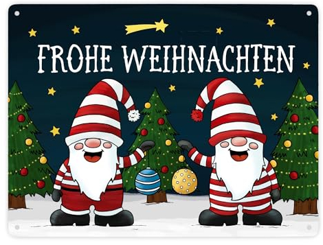 Frohe Weihnachten Metallschild XXL mit Wichtel Motiv