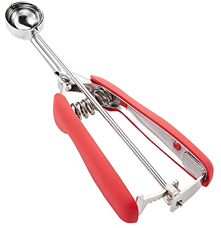 Mini Cookie Scoop - 2 Teaspoon/10 ML, Spring-Loaded, Red, 18/8 Stainless Steel, Comfortable Grip