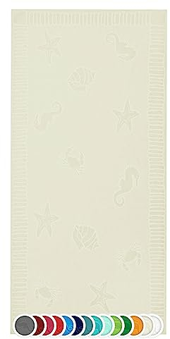 ZOLLNER Strandtuch - hautfreundliches und saugstarkes Handtuch in 100x200 cm - waschbar bis 60°C - Baumwolle in beige - eingewebte Meerestiermotive - Oeko Tex® Zertifiziert