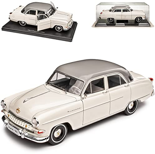 Ixo Opel Kapitän Limousine Weiss mit Dach in Grau 1953-1955 Mit Sockel 1/24 Agostini Modell Auto mit individiuellem Wunschkennzeichen