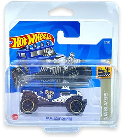 Hot Wheels Baja Bone Shaker (bleu) 2/10 Baja Blazers 2022 - 3/250 (carte courte) *** Livré dans un étui de protection KLAS pour voiture *** HCW68