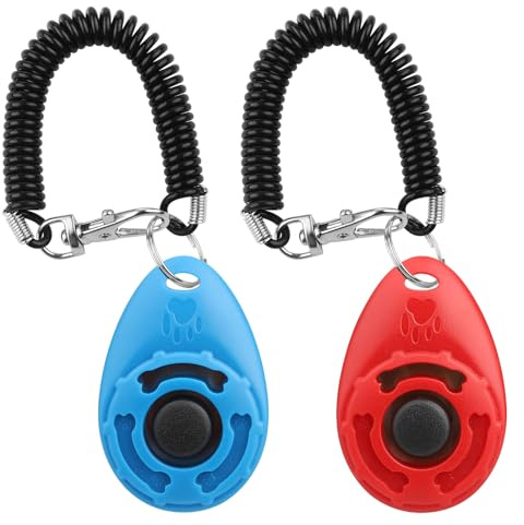 Diyife Dog Clicker, [2 PCS,Blue&Red] Pet Training Clicker with Wrist Strap for Dog Cat Horse