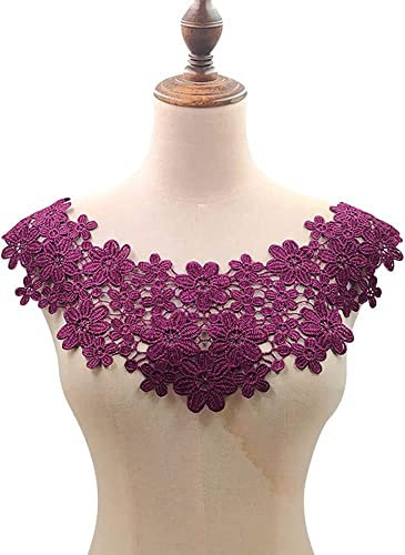 Bestickte Blumen Spitze Kragen Applikation,Stickerei Spitzenbesatz Häkelspitze Patch Spitzemotiv Applique Patches Einsatzkragen für Nähen Handwerk Kostüm Hochzeitskleid Brautkleid Deko,Dunkelviolett