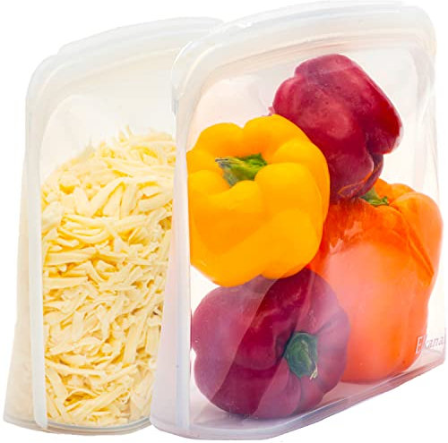 Elkanah 100% Pure LFGB-European Standard-Platinum Silicone Bags Reusable Freezer Bags Silicone Gallon Food Storage Bag Food Bag Sous Vide Bag-Extra large, Leakproof, Microwave, Oven & Dishwasher safe