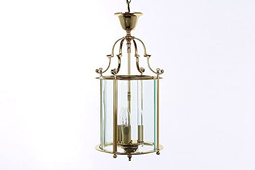 Impex Colchester 9 Glass 3 Light Polished Brass Lanterns Pendant Ceiling Light