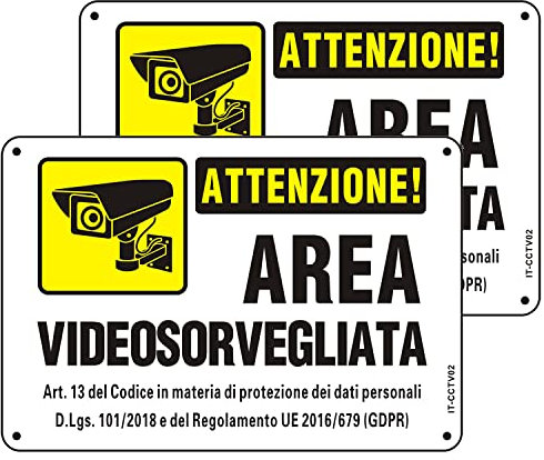 Cartello Area Videosorvegliata GDPR, Alluminio Riflettente, con Adesivo e Fori, 22×15cm Cartello Telecamera Sorveglianza Metallo per Casa e Negozio, Interno ed Esterno