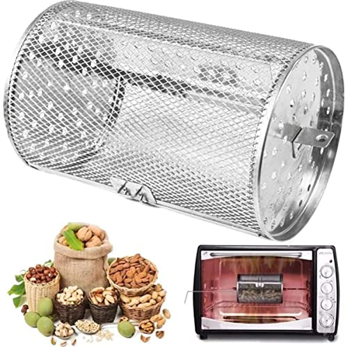 miuline Rotisserie Basket for Tower Air Fryer, Stainless Steel Grill Roaster Drum, Oven Fryer Accessories 360° Rotating Peanuts Coffee Beans BBQ Walnuts DIY Kitchen Cooking Tool (12x18cm)