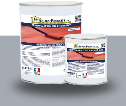 MATPRO - Peinture Epoxy Sol, Mur Aspect Mat - Sans Solvant, Auto-Lissant - Application Support Intérieur Horizontal/Vertical - Gris Béton - 2.5Kg
