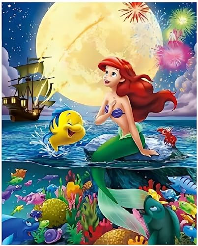 WHYCJXWL Pintura de diamantes de imitación redondos de taladro completo, arte de diamantes de imitación de La Sirenita para adultos y niños principiantes, kits de pintura de diamantes 5D para
