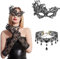 ASSUGO halloween steampunk damen zubehör 3 PCS, halloween kostüm damen armstulpen gothic netzhandschuhe, gothic schmuck Halskette, venezianische maske damen für Maskenball Karneval Maskerade