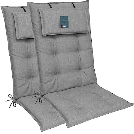 LILENO HOME Gartenstuhl Auflagen als [2er Set - Hochlehner] in Grau - Bequeme Liegen als Sitzauflagen für Gartenmöbel - Stuhlkissen für Gartenstühle und Klappstühle MAR