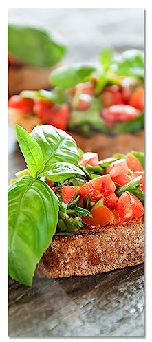 Pixxprint Glasbild Panorama, Wandbild aus Echtglas, Köstliche Tomaten Bruchetta, 100x40 cm, inkl. Aufhängung und Abstandshalter