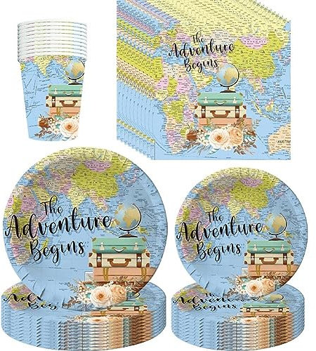 Wudaizhi Travel Adventurer Ruhestandthema Geburtstagsfeier Tischgeschirr Papierhandtuch Tischdecke Ballon Dekoration Set Supplies